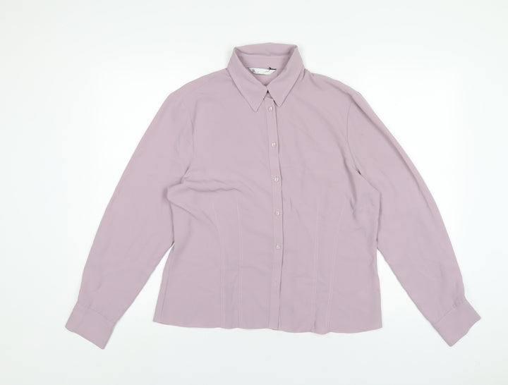 BHS Womens Purple Polyester Basic Button-Up Size 14 Collared