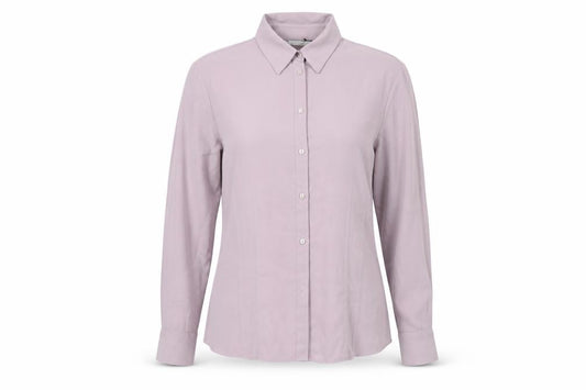 Front view of BHS women’s purple polyester basic button-up, size UK 14, collared