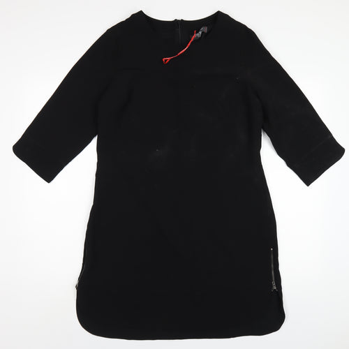 Marks and Spencer Womens Black Polyester A-Line Size 14 Round Neck Zip