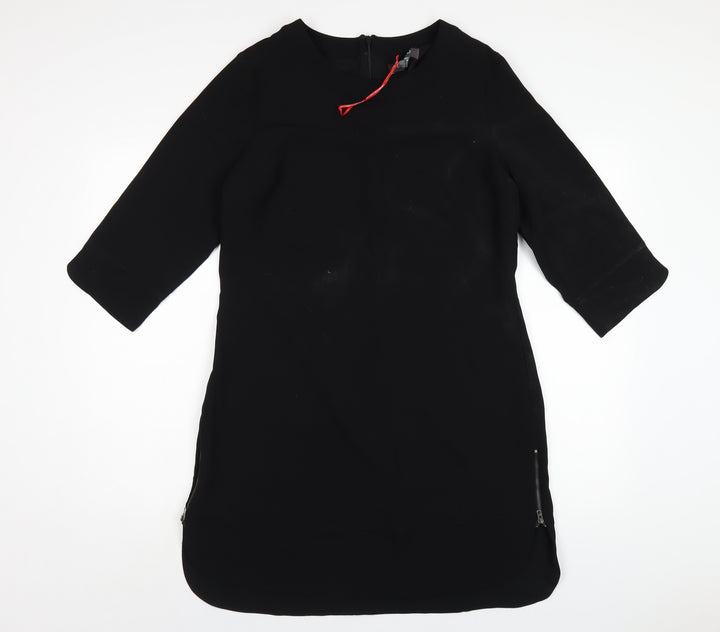 Marks and Spencer Womens Black Polyester A-Line Size 14 Round Neck Zip