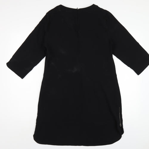 Marks and Spencer Womens Black Polyester A-Line Size 14 Round Neck Zip