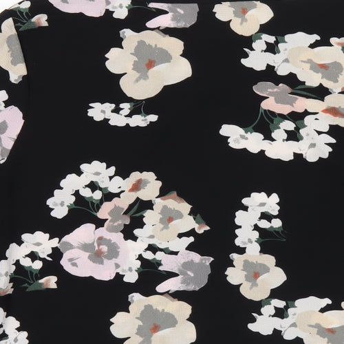 Tru Collection Womens Black Floral Polyester Basic T-Shirt Size 12 Round Neck