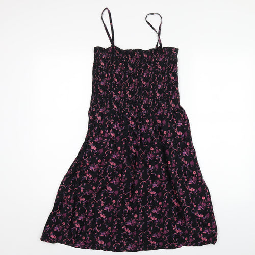 H&M Womens Black Floral Cotton A-Line Size 10 Square Neck Pullover