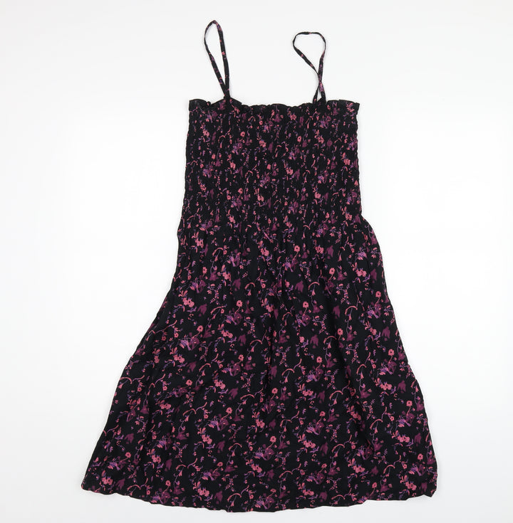 H&M Womens Black Floral Cotton A-Line Size 10 Square Neck Pullover