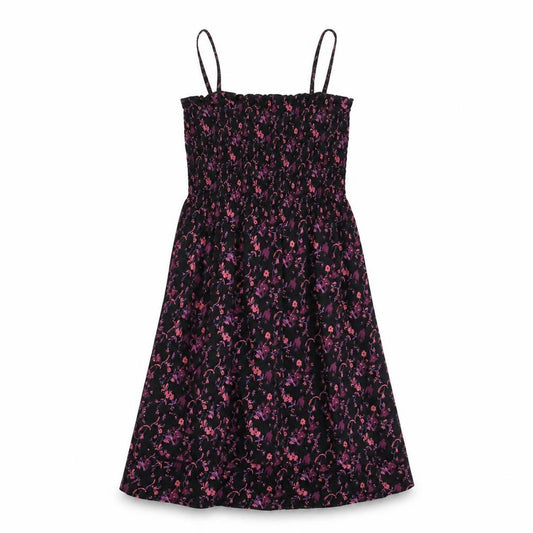 Front view of H&M women’s black floral cotton a-line, size UK 10, square neck pullover