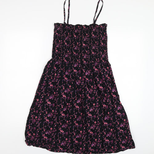 H&M Womens Black Floral Cotton A-Line Size 10 Square Neck Pullover
