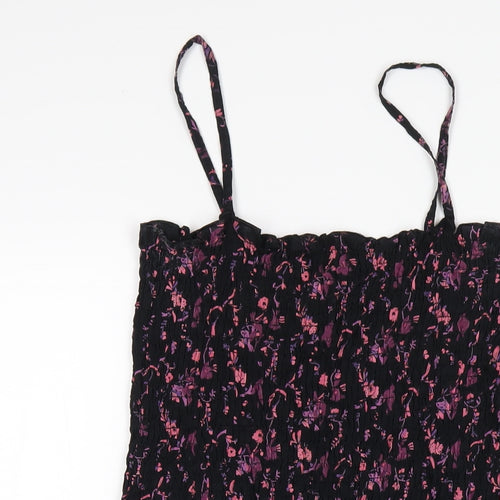 H&M Womens Black Floral Cotton A-Line Size 10 Square Neck Pullover