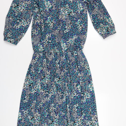 Berkertex Womens Blue Geometric Polyester A-Line Size 12 Round Neck Button