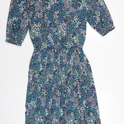 Berkertex Womens Blue Geometric Polyester A-Line Size 12 Round Neck Button
