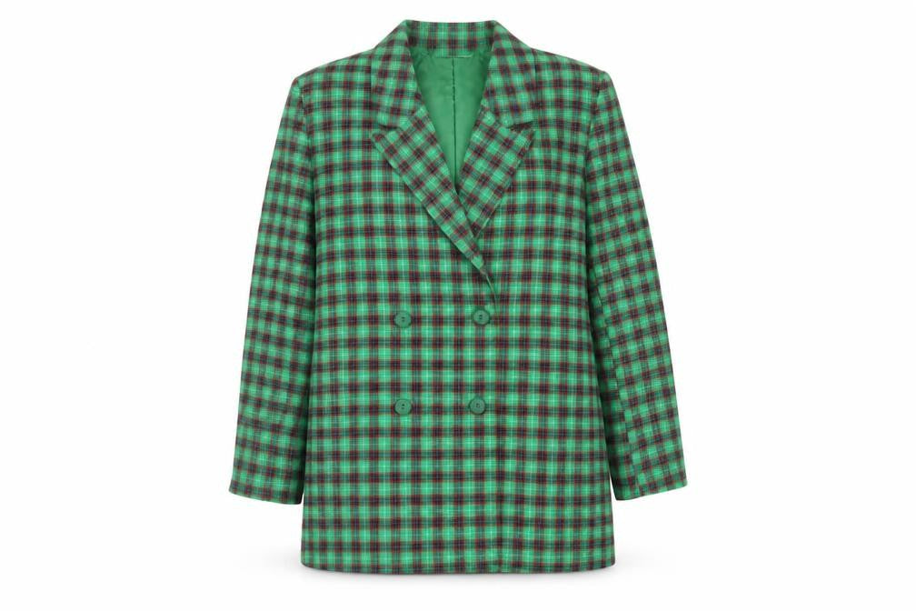 Front view of Heartbreak women’s green plaid jacket blazer, size UK 10, button