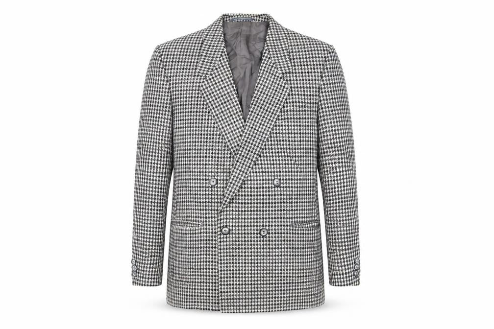 Front view of Matthews men’s black geometric wool jacket blazer, size 38, regular