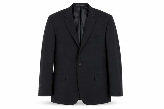 Front view of Tom English men’s black polyester jacket suit jacket, size 42, regular