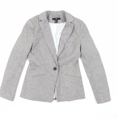 H&M Womens Grey Jacket Blazer Size 8 Button