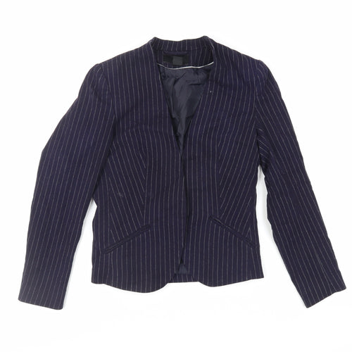 H&M Womens Blue Striped Jacket Blazer Size 8 - Open