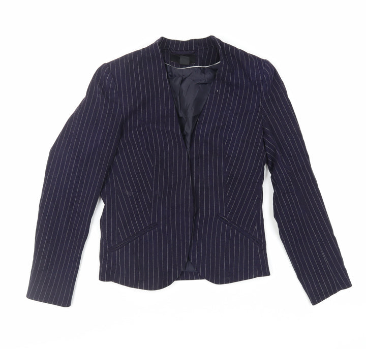 H&M Womens Blue Striped Jacket Blazer Size 8 - Open