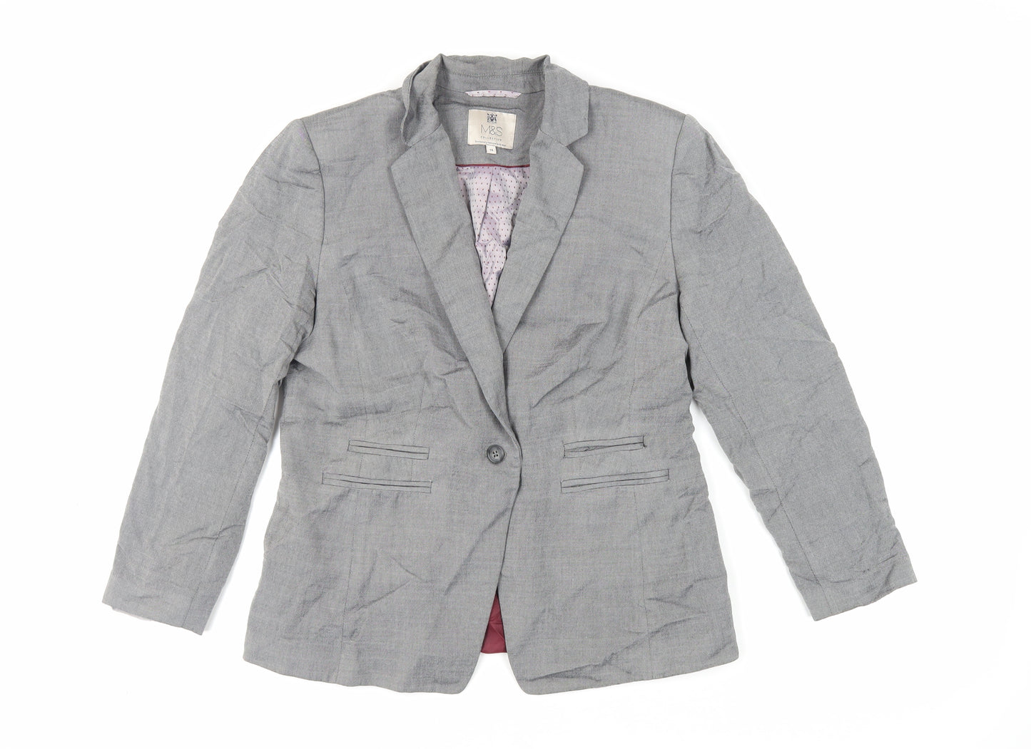 Marks and Spencer Womens Grey Jacket Blazer Size 14 Button
