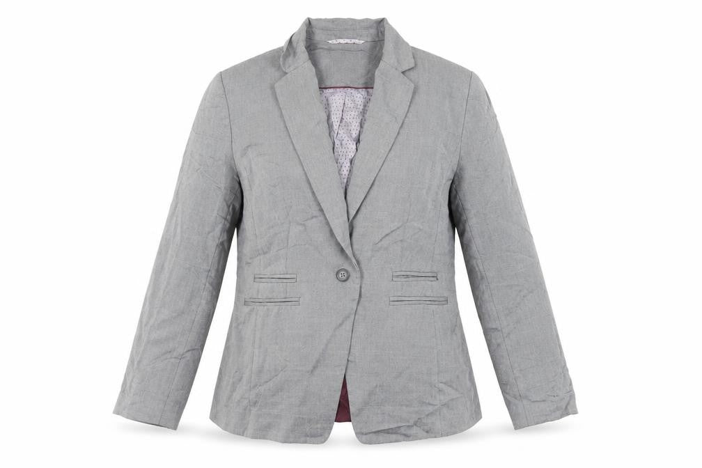 Front view of Marks & Spencer women’s grey jacket blazer, size UK 14, button