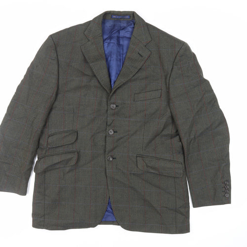 Marks and Spencer Mens Green Herringbone Wool Jacket Blazer Size 40 Regular
