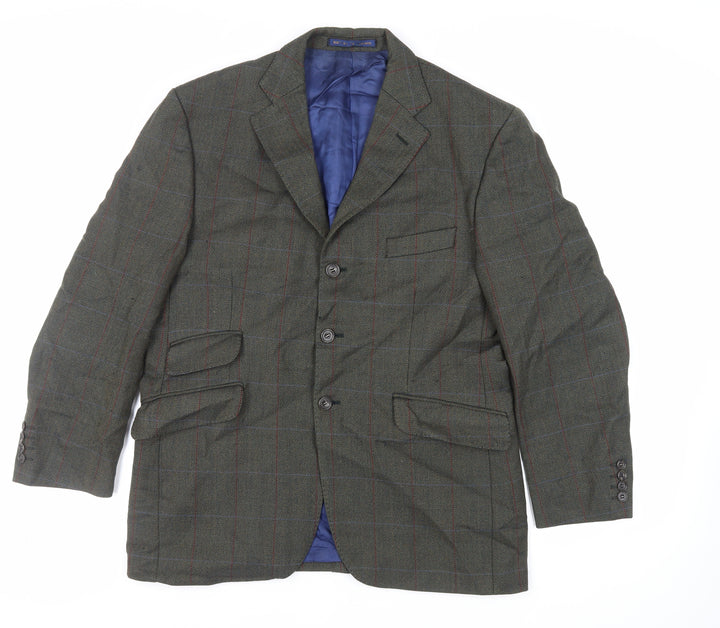Marks and Spencer Mens Green Herringbone Wool Jacket Blazer Size 40 Regular