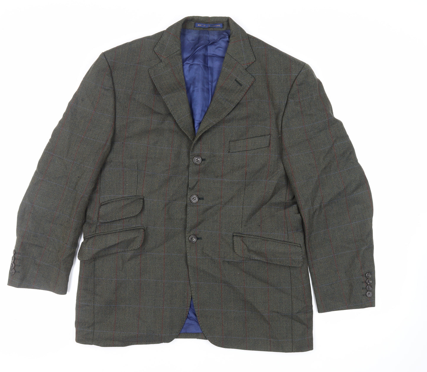 Marks and Spencer Mens Green Herringbone Wool Jacket Blazer Size 40 Regular