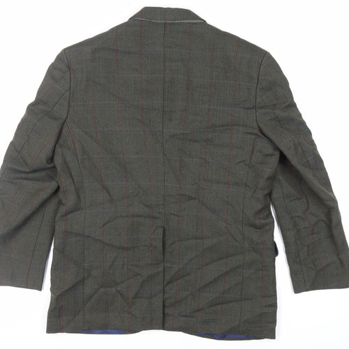 Marks and Spencer Mens Green Herringbone Wool Jacket Blazer Size 40 Regular
