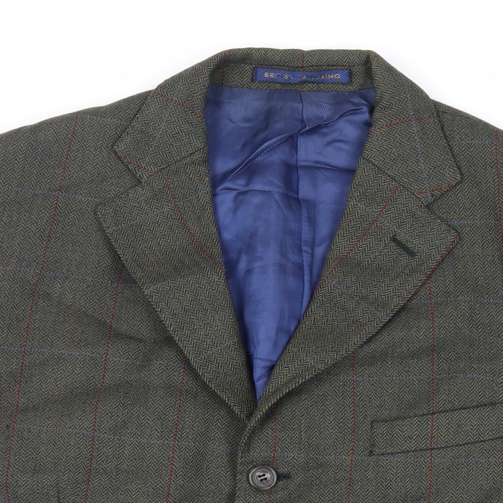 Marks and Spencer Mens Green Herringbone Wool Jacket Blazer Size 40 Regular