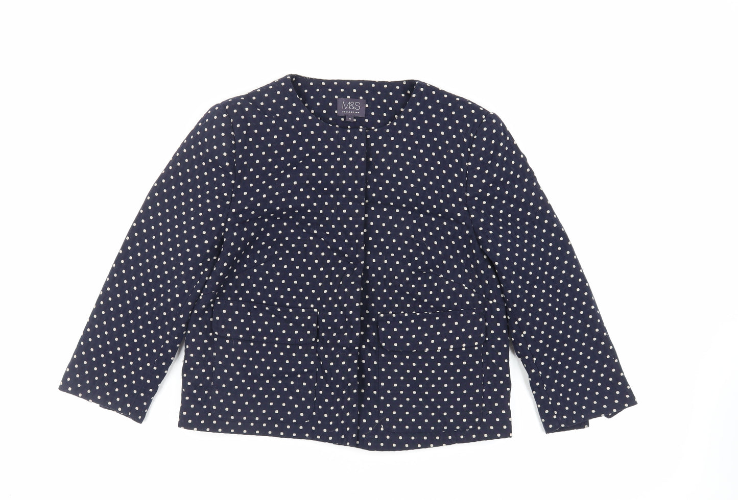 Marks and Spencer Womens Blue Polka Dot Jacket Blazer Size 10 Snap