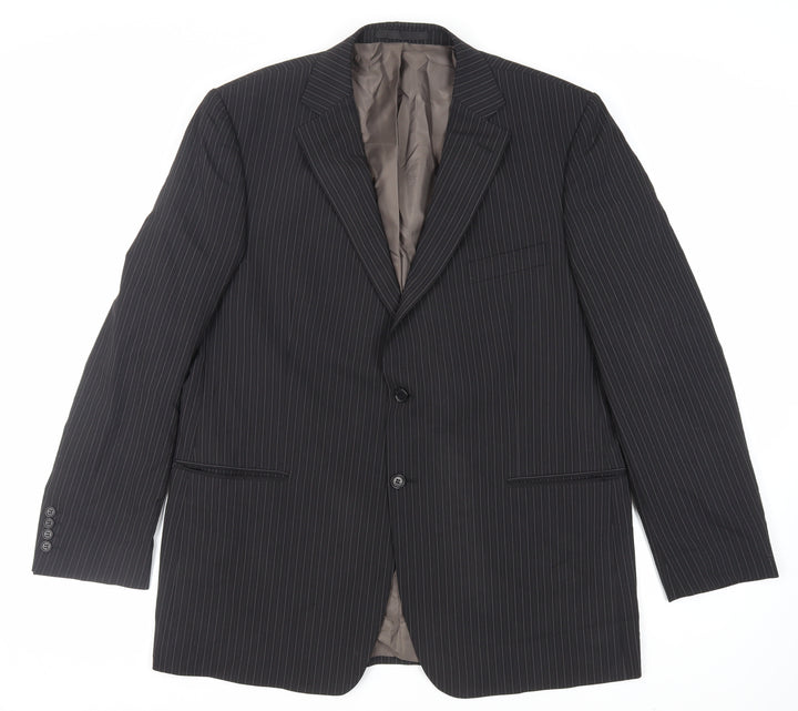 Marks and Spencer Mens Black Striped Polyester Jacket Suit Jacket Size 46 Regular