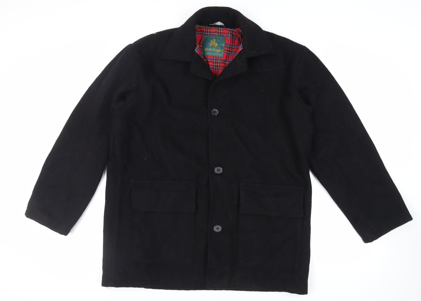 Black Knight Mens Black Pea Coat Coat Size L Button - Vintage