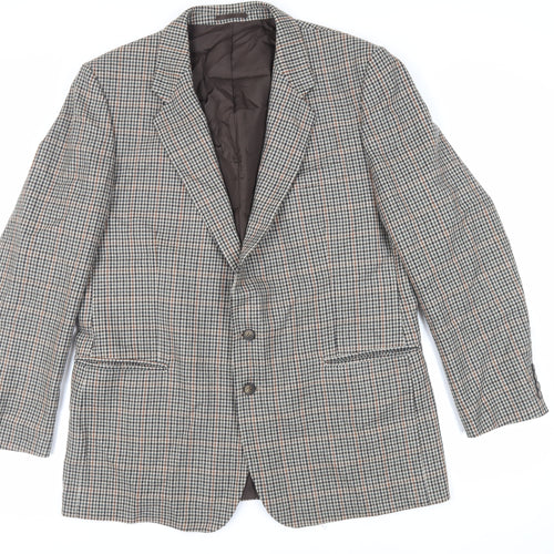 St Michael Mens Grey Geometric Wool Jacket Blazer Size 46 Regular - Vintage