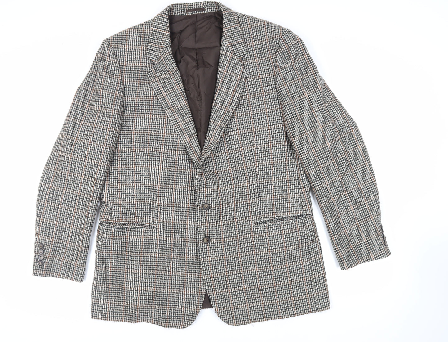 St Michael Mens Grey Geometric Wool Jacket Blazer Size 46 Regular - Vintage