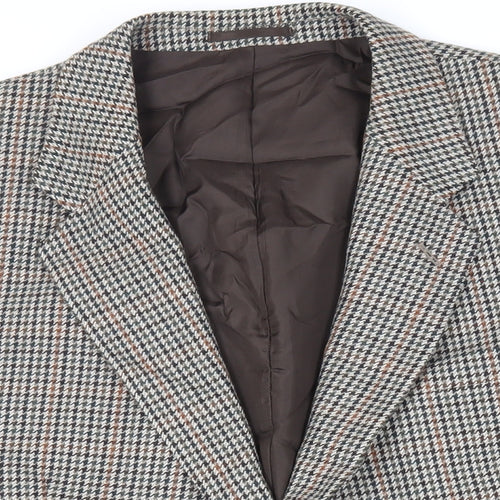 St Michael Mens Grey Geometric Wool Jacket Blazer Size 46 Regular - Vintage