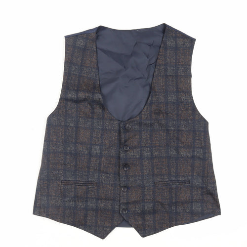 Wessi Mens Blue Geometric Polyester Jacket Suit Waistcoat Size 42 Regular