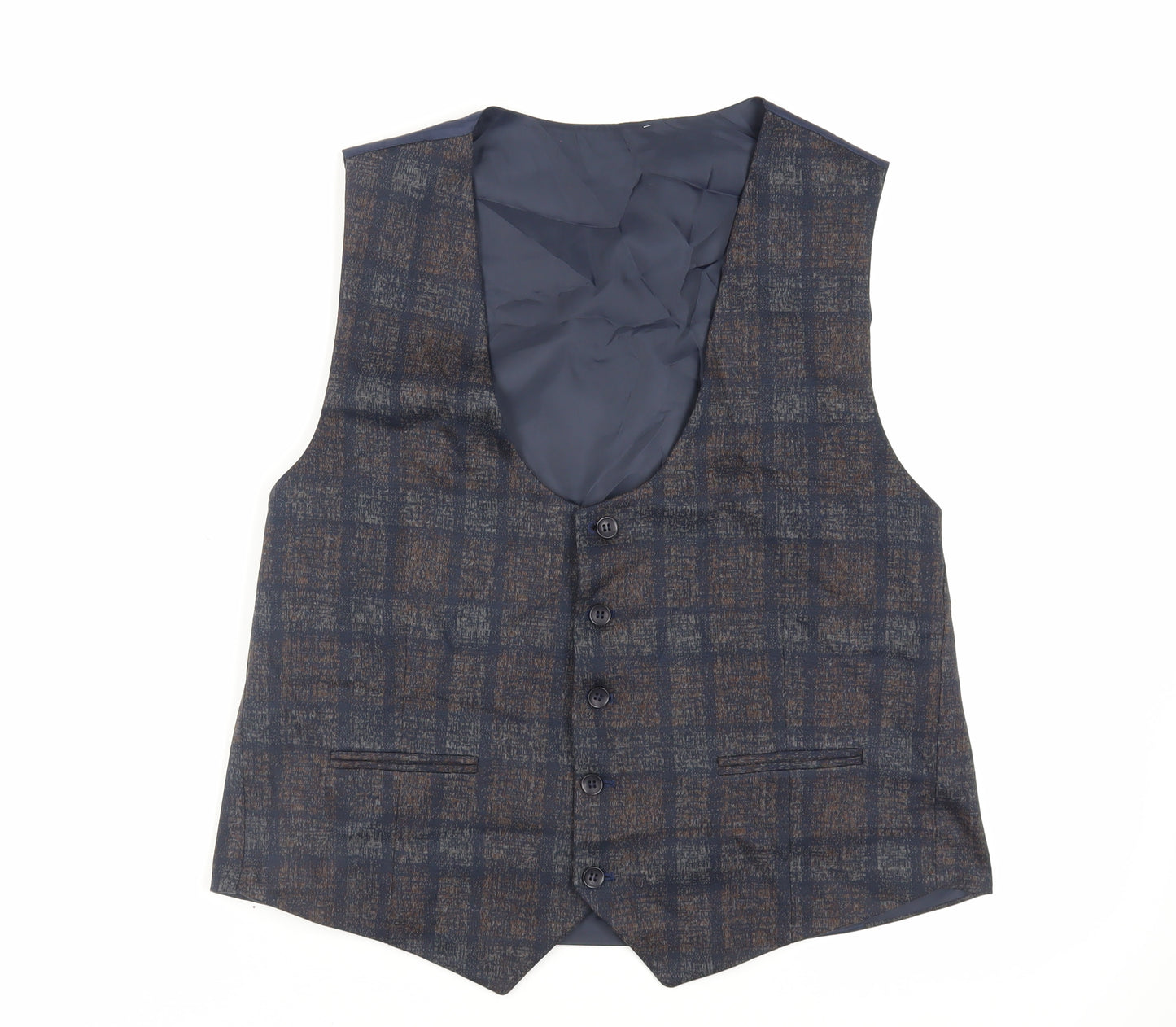 Wessi Mens Blue Geometric Polyester Jacket Suit Waistcoat Size 42 Regular