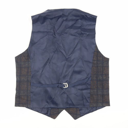 Wessi Mens Blue Geometric Polyester Jacket Suit Waistcoat Size 42 Regular