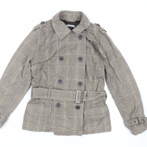 Marks and Spencer Womens Brown Plaid Jacket Size 8 Button - Belted