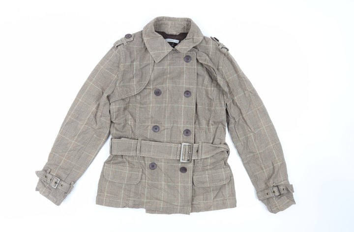 Marks and Spencer Womens Brown Plaid Jacket Size 8 Button - Belted