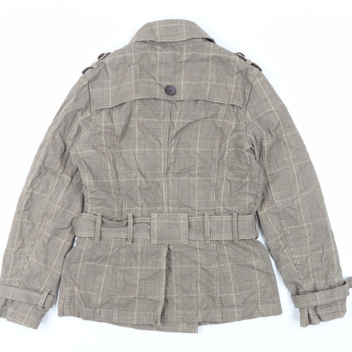 Marks and Spencer Womens Brown Plaid Jacket Size 8 Button - Belted