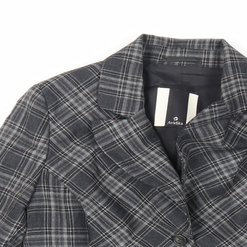 Avidita Womens Grey Plaid Jacket Blazer Size 14 Button