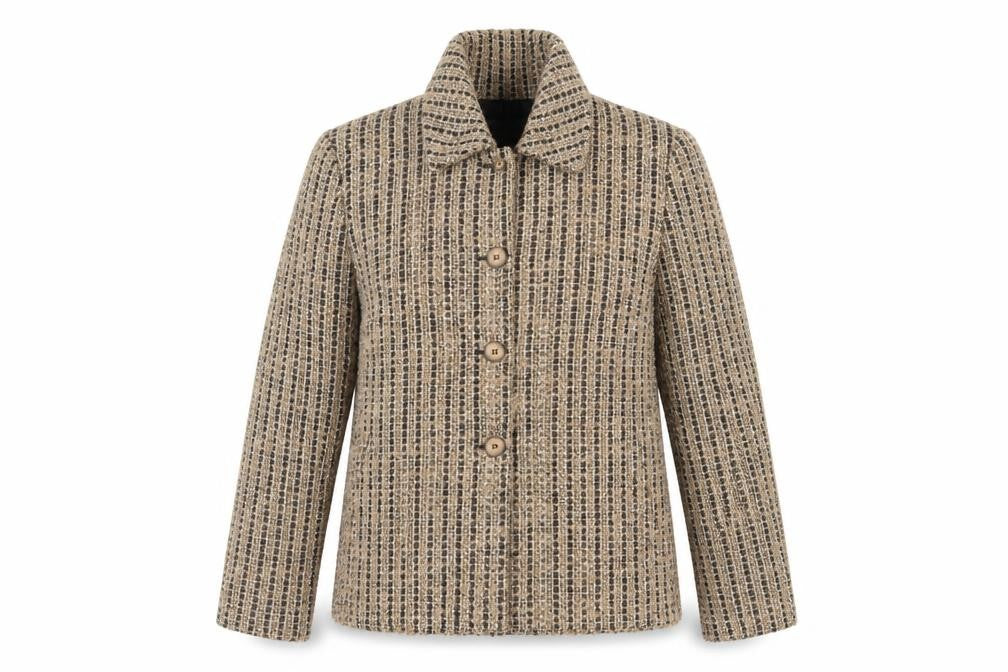 Front view of John Bentley women’s beige jacket blazer, size UK 10, button - vintage