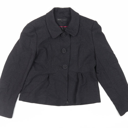 NEXT Womens Black Geometric Jacket Blazer Size 14 Button