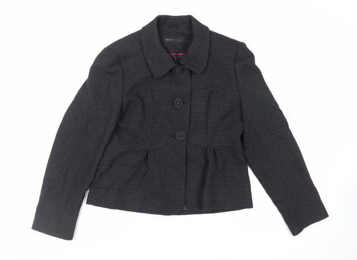 NEXT Womens Black Geometric Jacket Blazer Size 14 Button