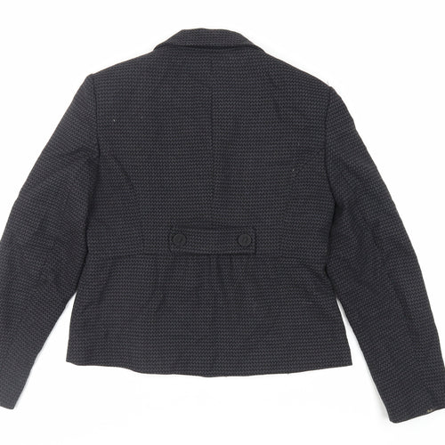 NEXT Womens Black Geometric Jacket Blazer Size 14 Button