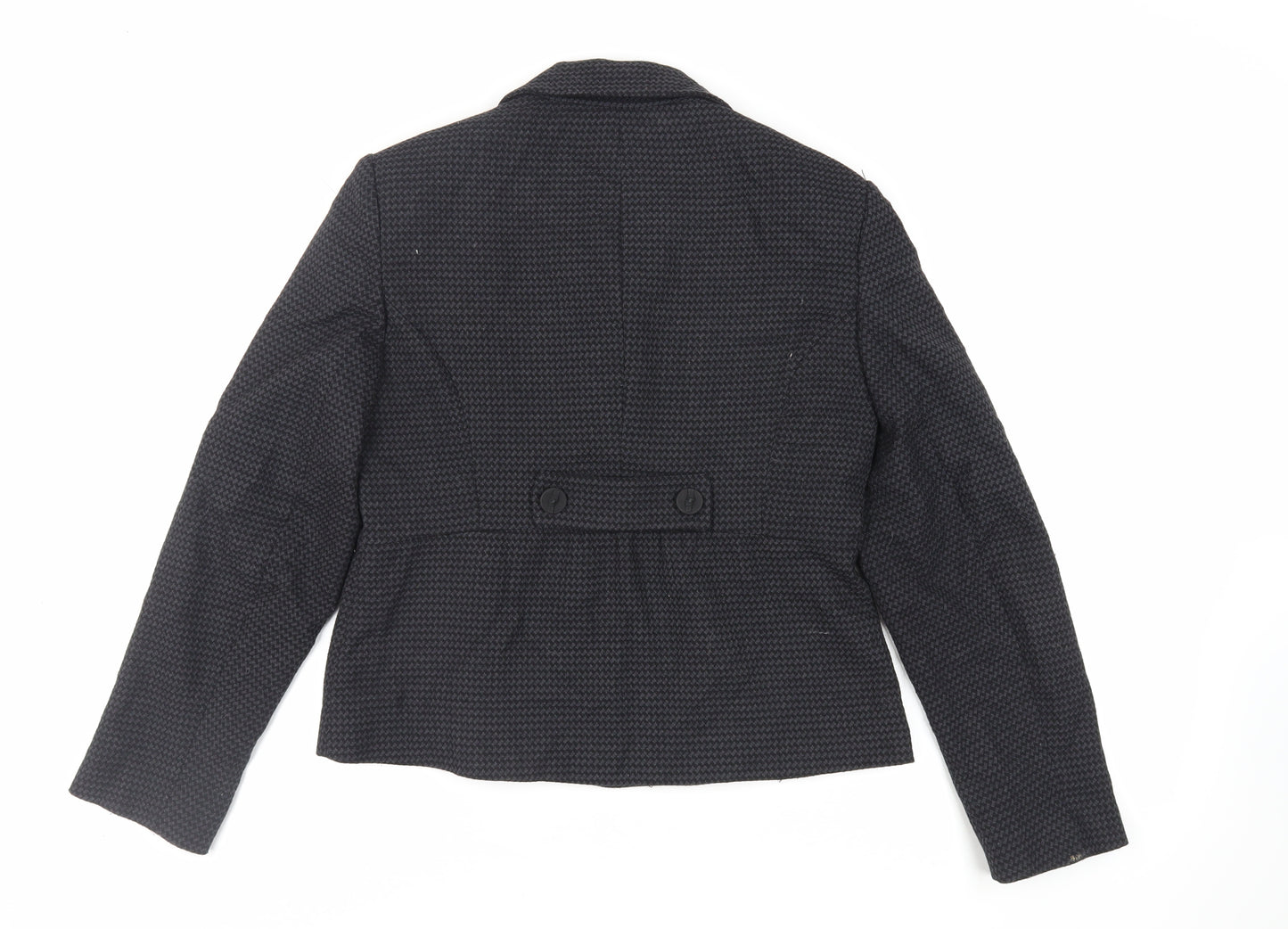 NEXT Womens Black Geometric Jacket Blazer Size 14 Button