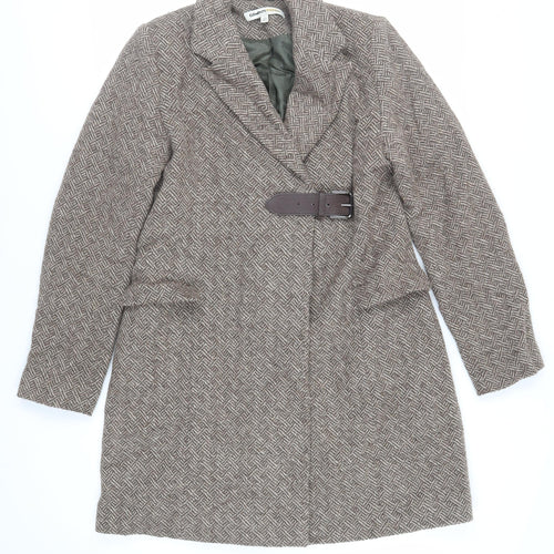 Clements Ribeiro Womens Brown Geometric Overcoat Coat Size L Buckle