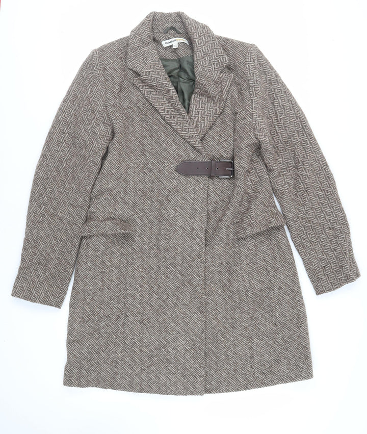 Clements Ribeiro Womens Brown Geometric Overcoat Coat Size L Buckle