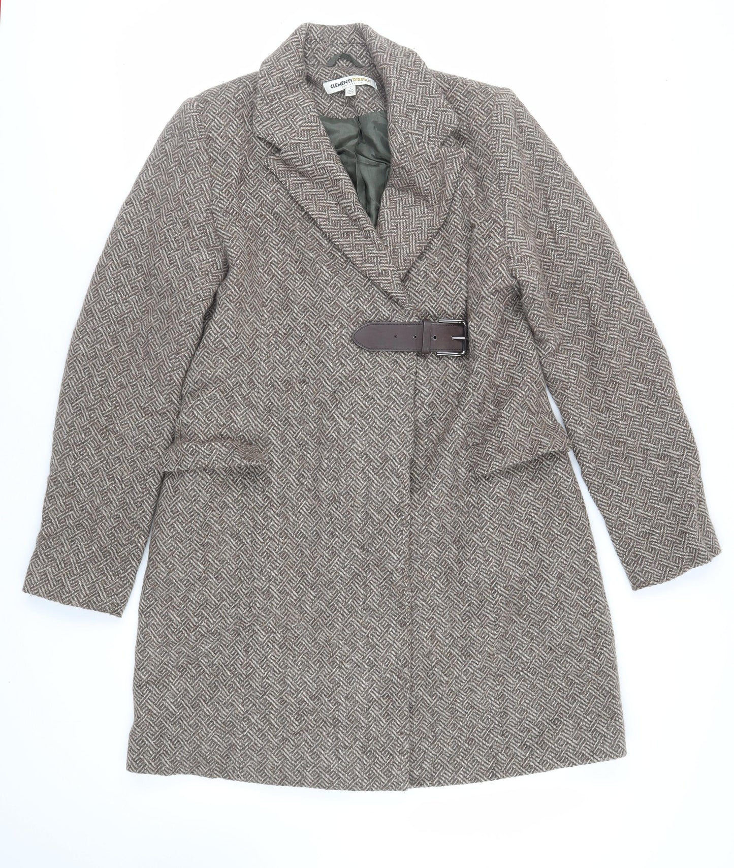 Clements Ribeiro Womens Brown Geometric Overcoat Coat Size L Buckle