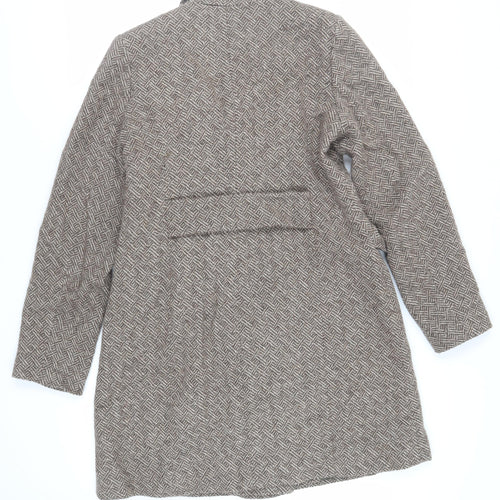 Clements Ribeiro Womens Brown Geometric Overcoat Coat Size L Buckle