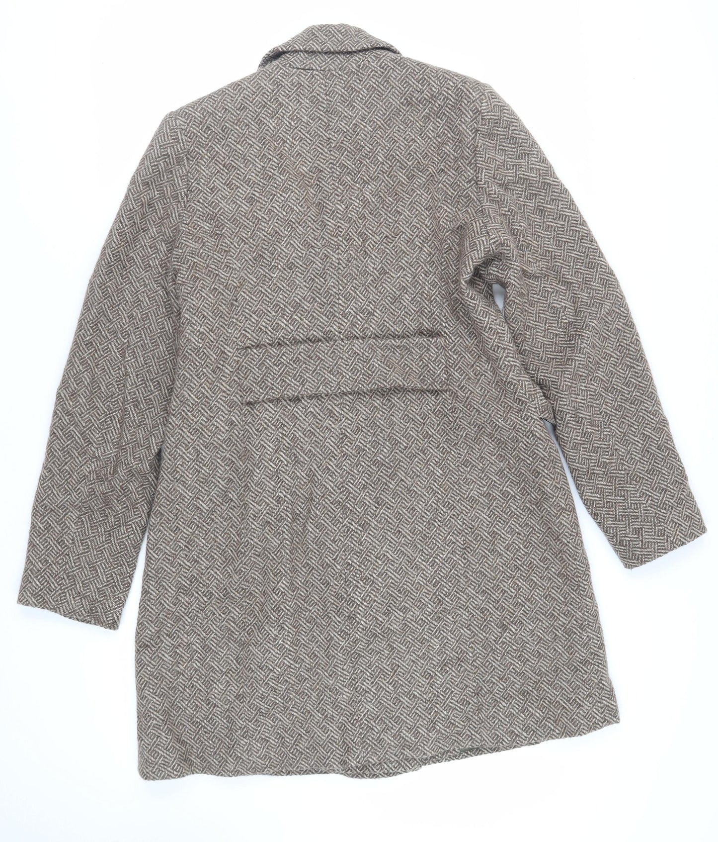 Clements Ribeiro Womens Brown Geometric Overcoat Coat Size L Buckle