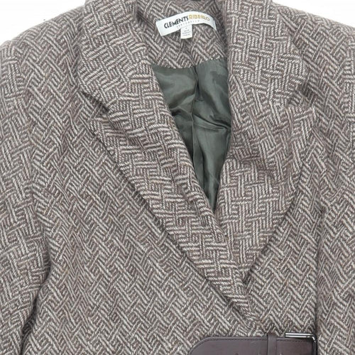 Clements Ribeiro Womens Brown Geometric Overcoat Coat Size L Buckle
